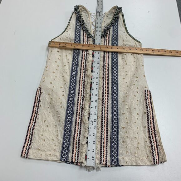 Artelier Nicole Miller Tank Top Women P Petite Embroidered Fringe Lace Up Tassel - Picture 10 of 14